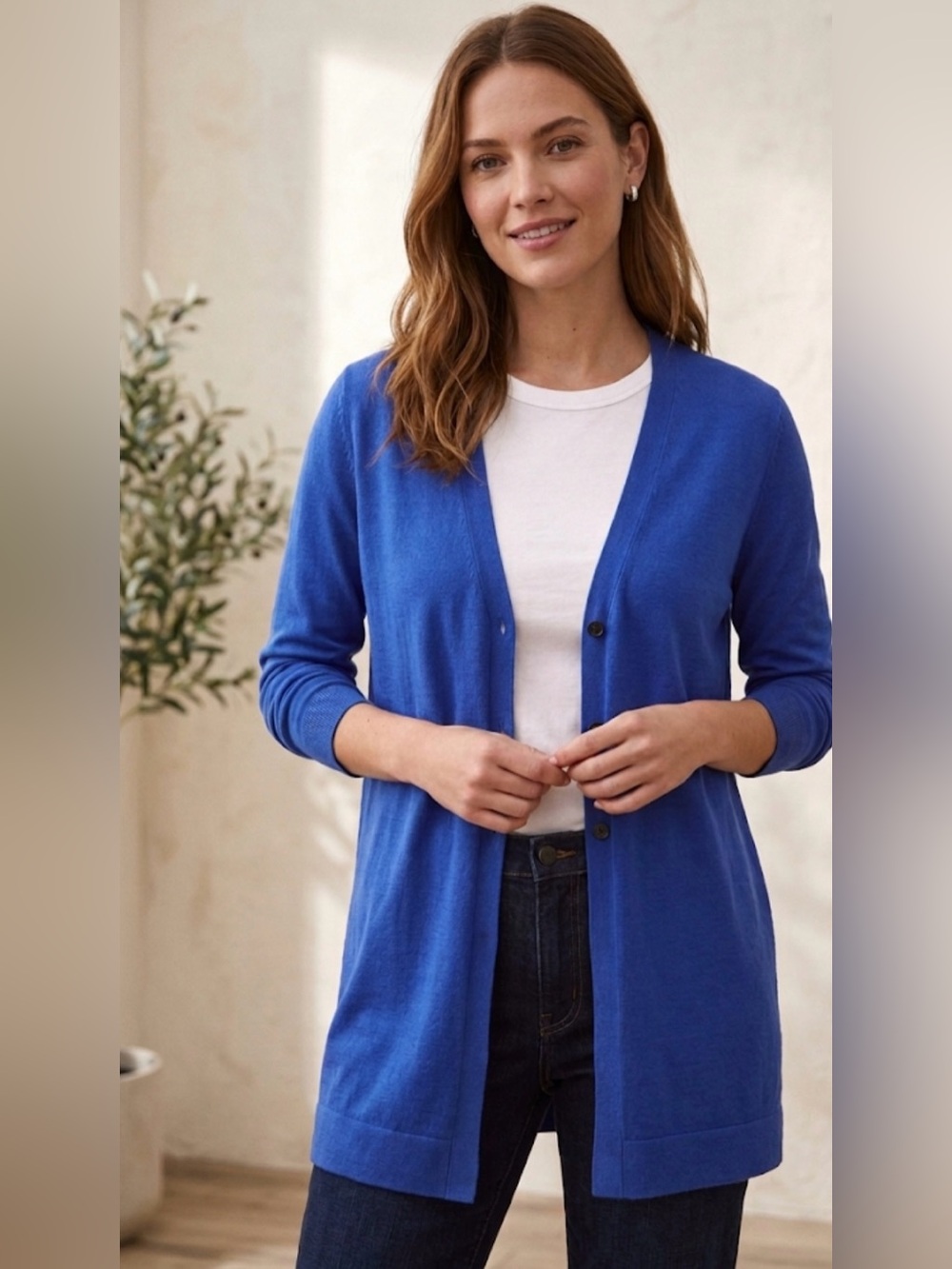J Jill Women's Royal Blue Button-Front Cardigan Size M
